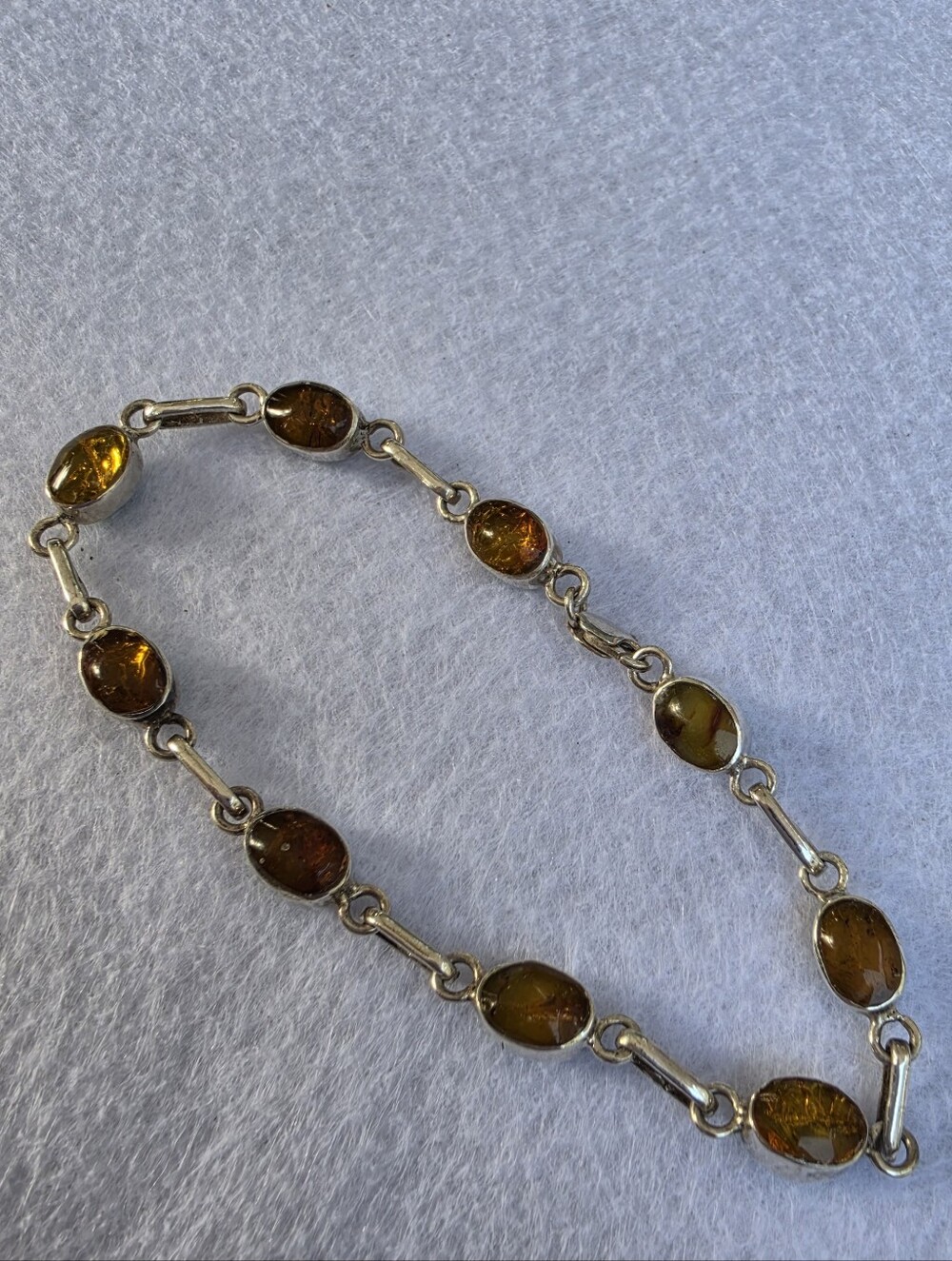 Sterling Silver Reversible Bracelet with Amber & Larimar Stones • 8.62g